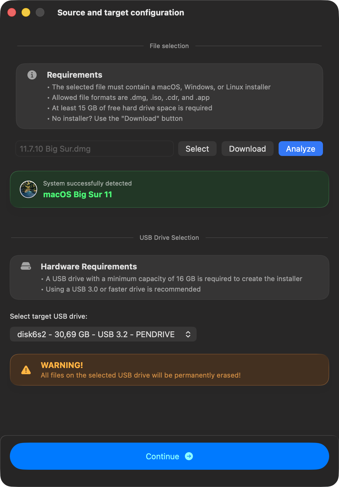 macUSB source and target configuration