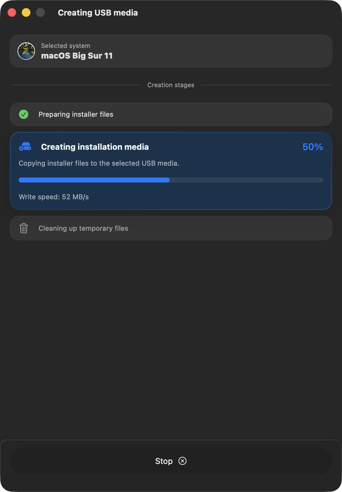 macUSB creation progress