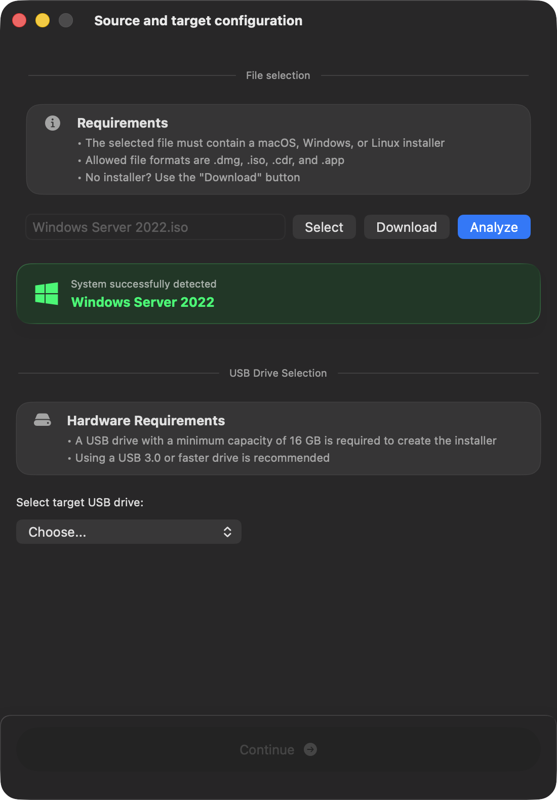 macUSB detection result for Windows Server 2022
